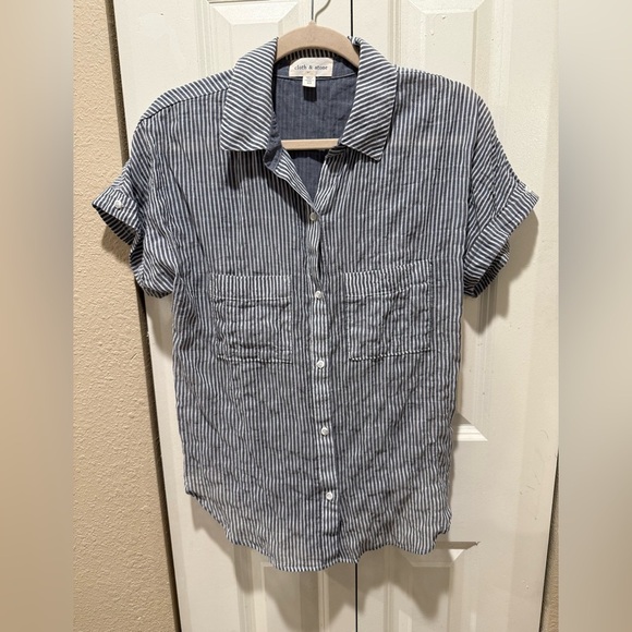 Anthropologie Cloth & Stone Zoe Stripe Button-Up Shirt Grandma Coastal , XS - Picture 7 of 8